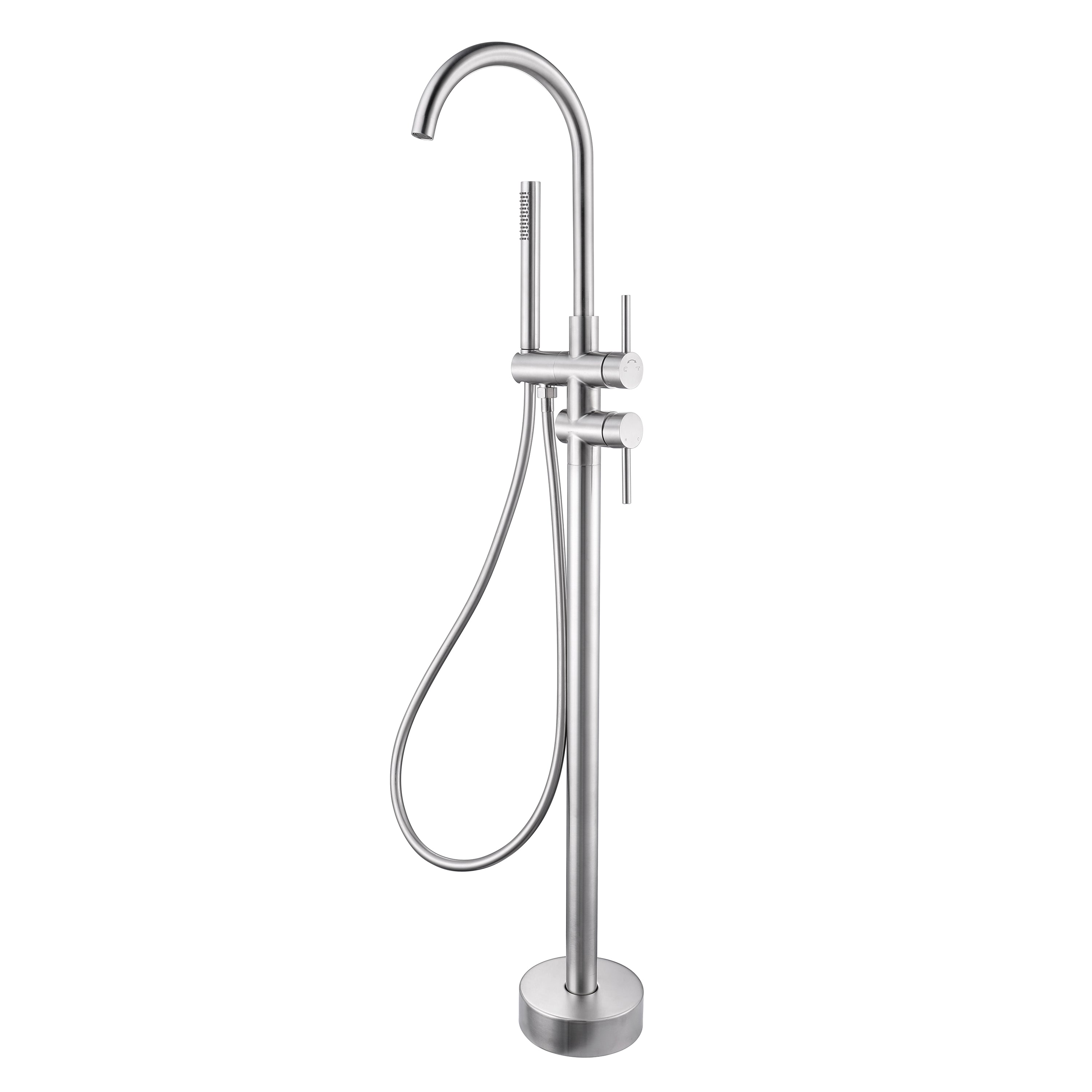 Kirra Floor Mounted Bath Mixer with Handheld - Brushed Nickel