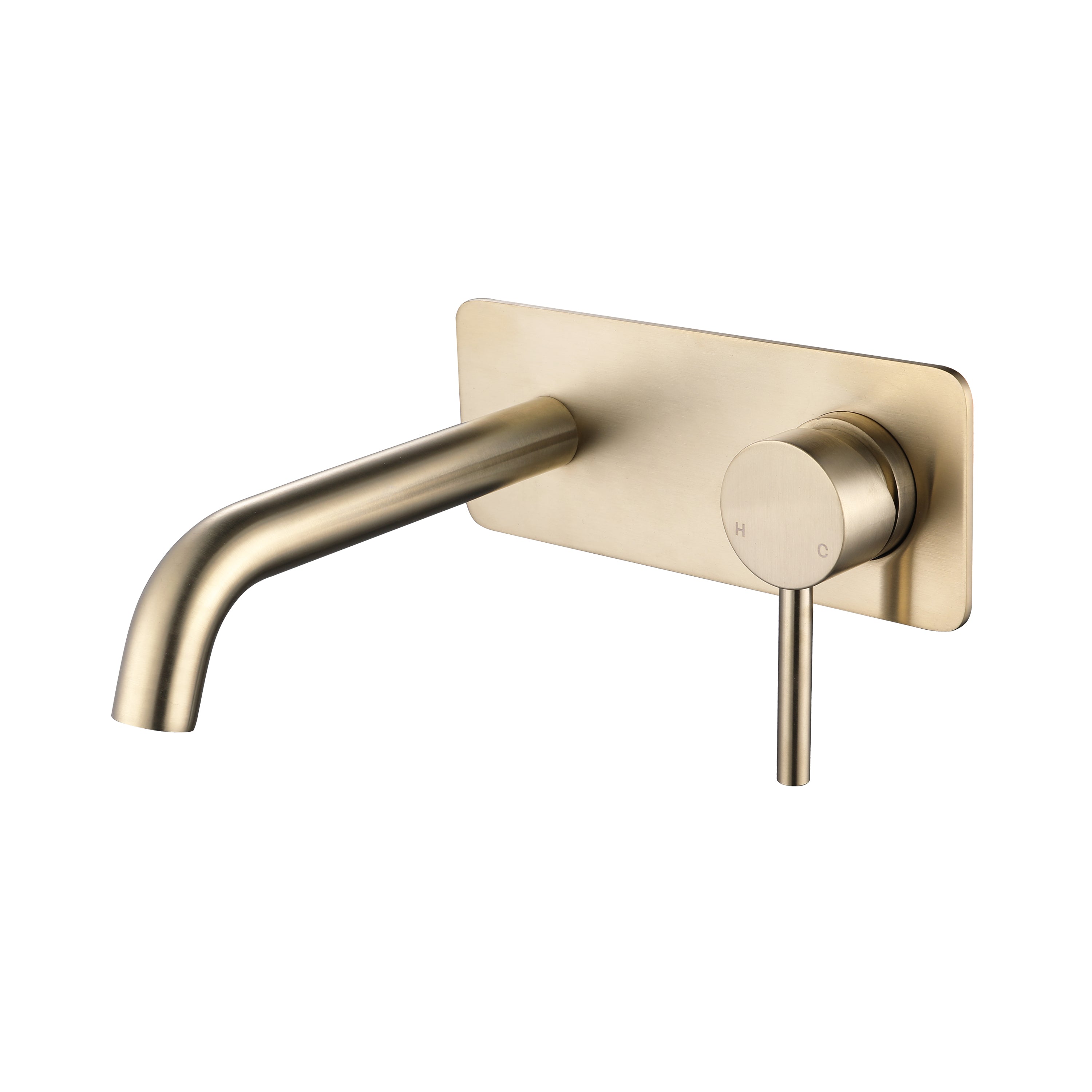 Rivara Wall Basin Mixer Set with 180mm Spout & Back Plate - Brushed Brass