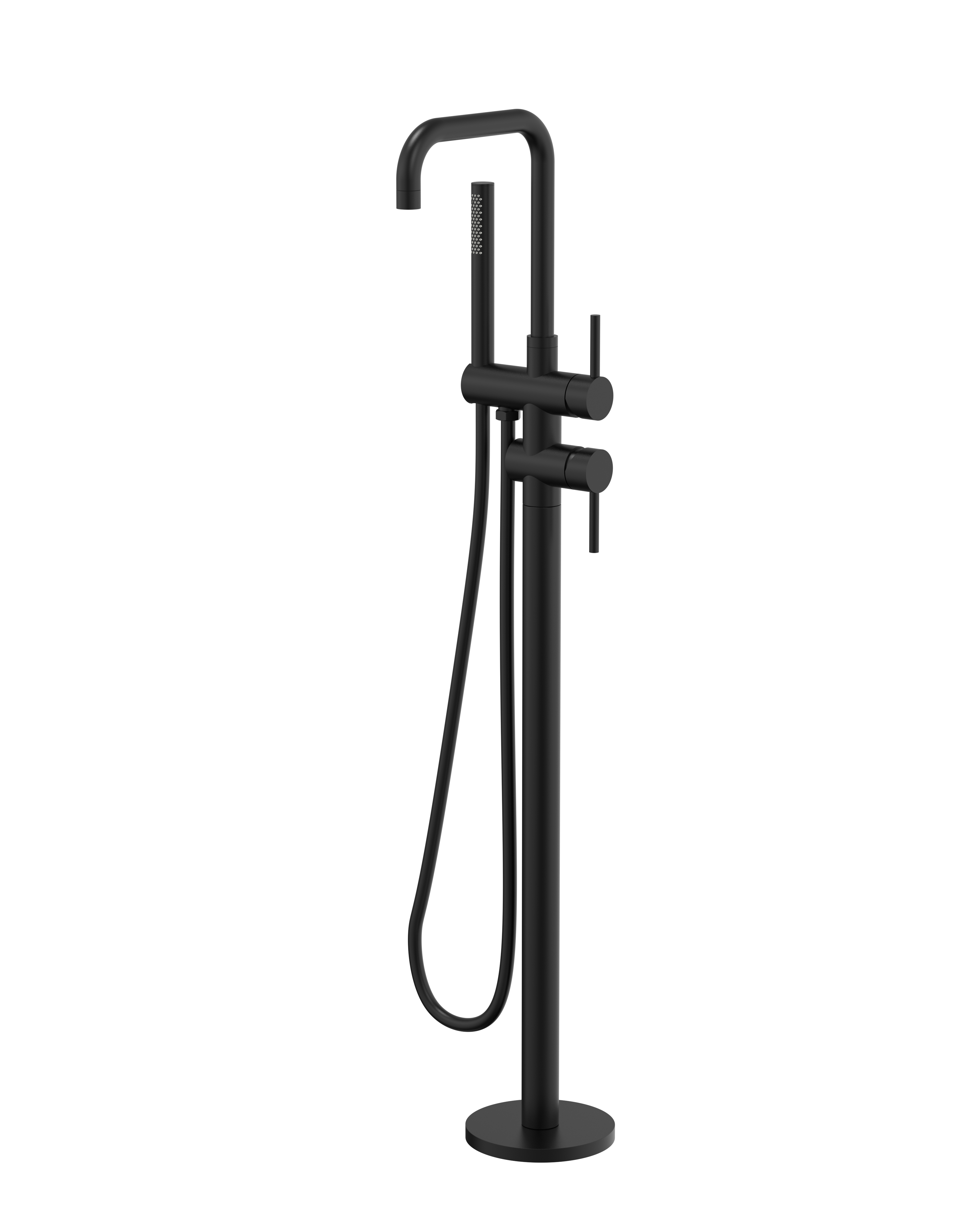 Rivara Floor Mounted Bath Mixer with Flat Cover Plate - Black