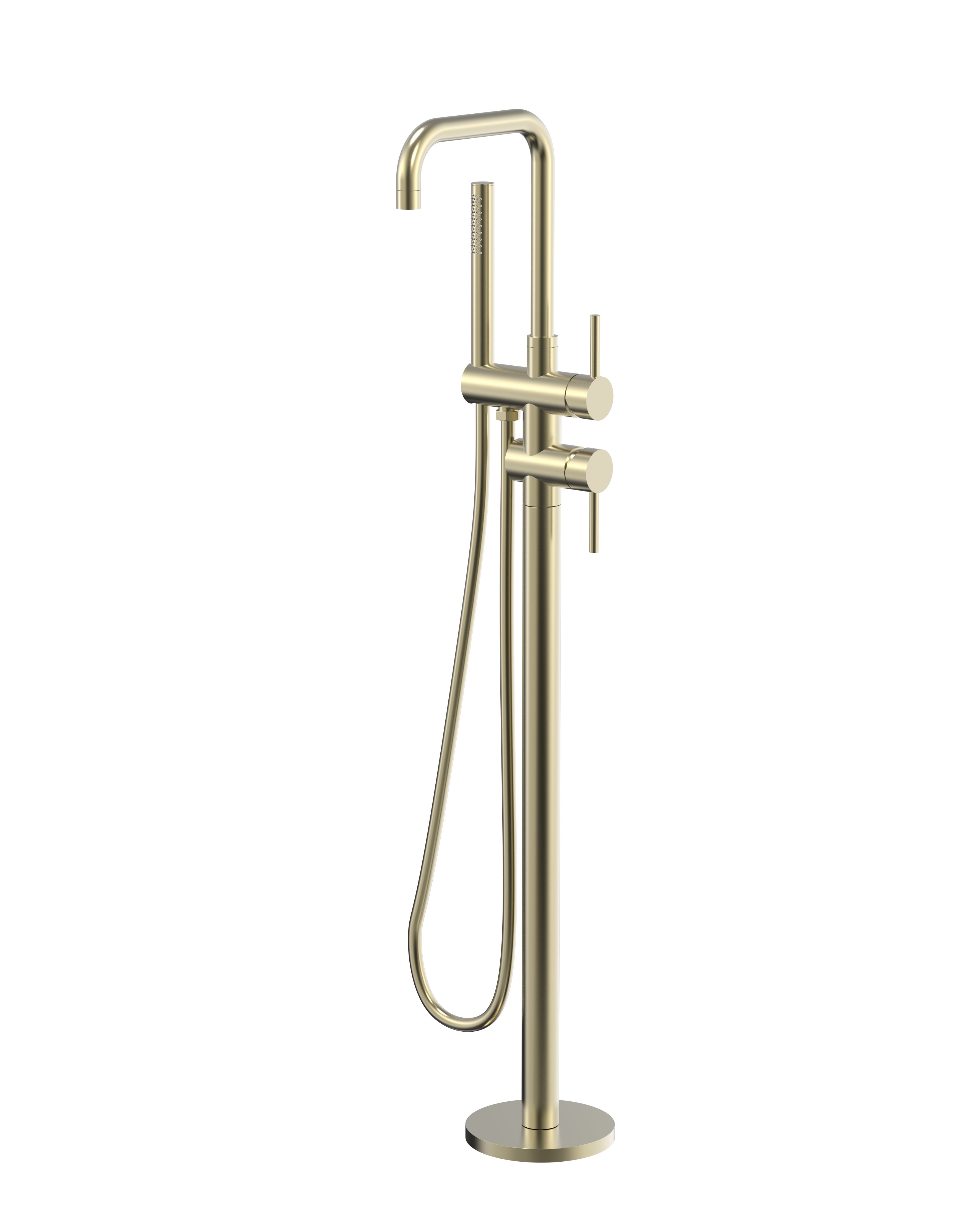 Rivara Floor Mounted Bath Mixer with Flat Cover Plate - Brushed Brass