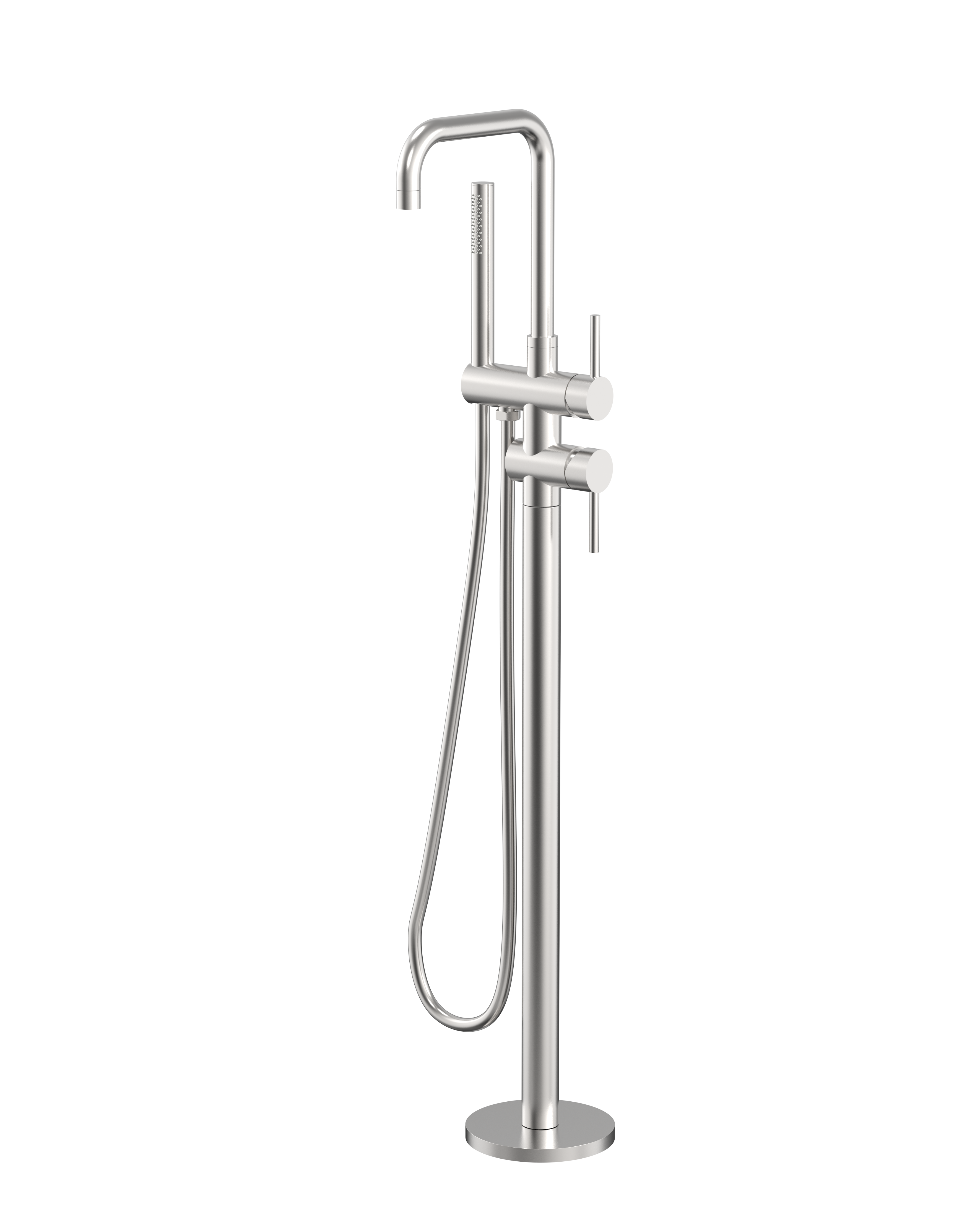 Rivara Floor Mounted Bath Mixer with Flat Cover Plate - Brushed Nickel