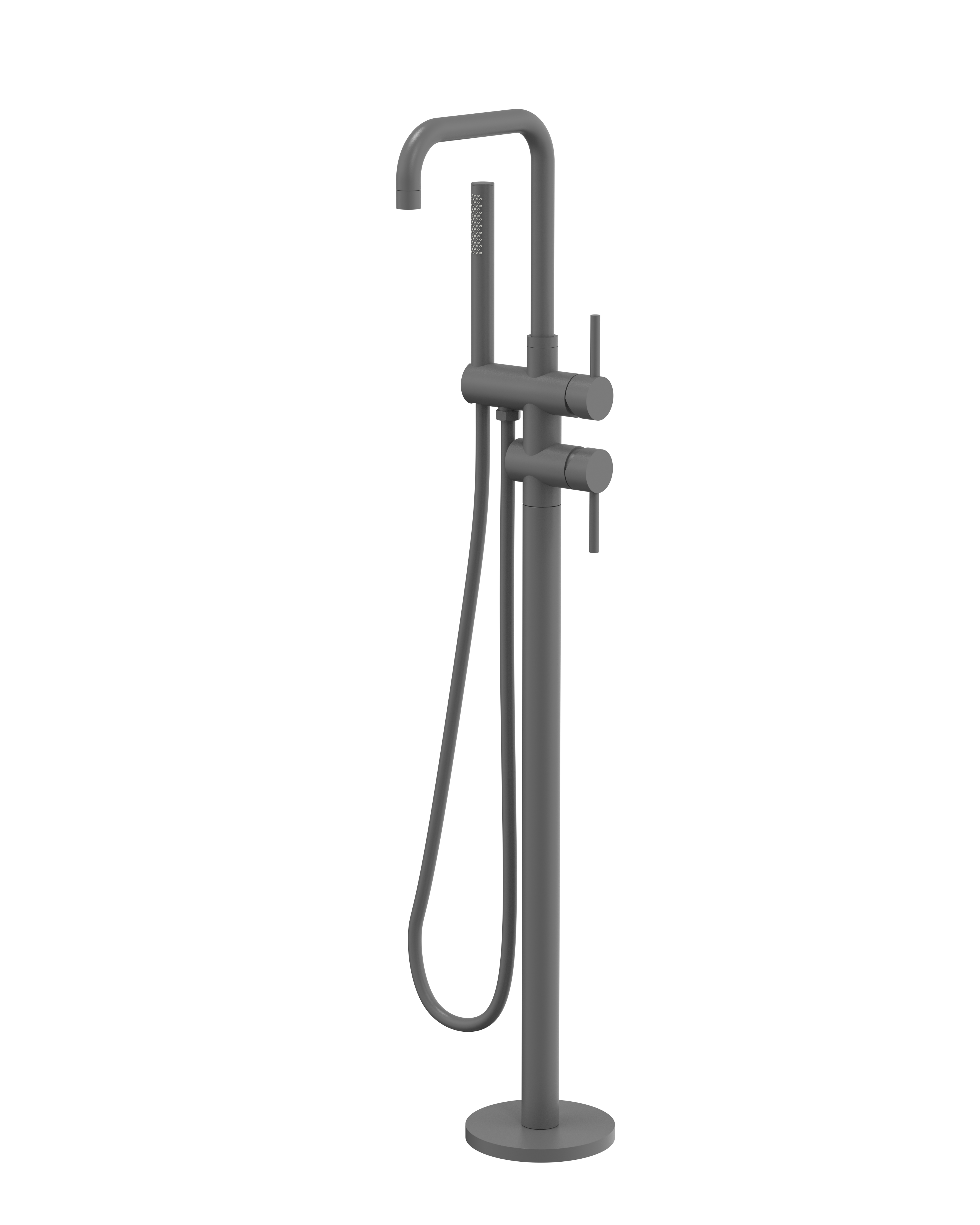 Rivara Floor Mounted Bath Mixer with Flat Cover Plate - Gun Metal